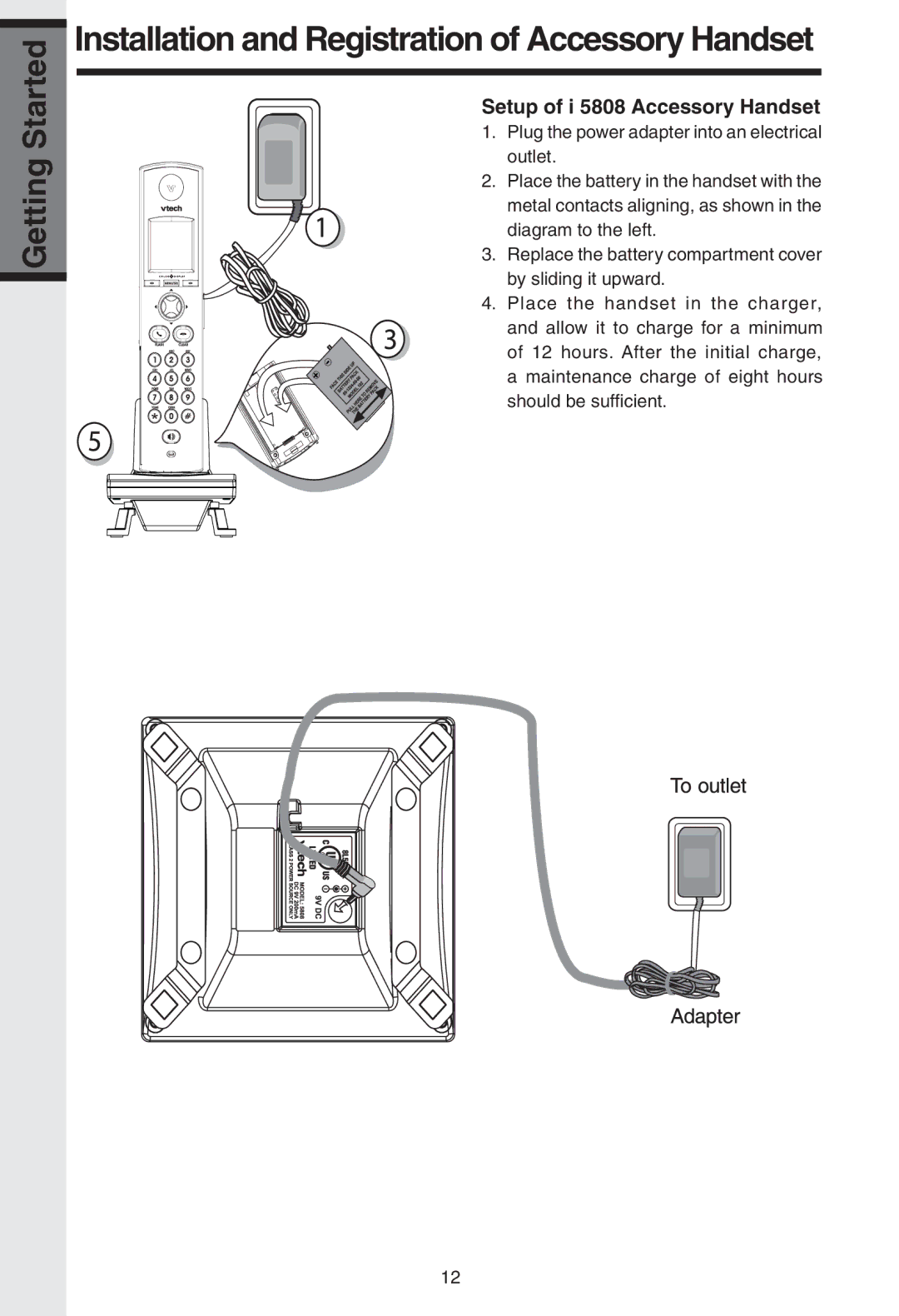 VTech I 5858 user manual Installation and Registration of Accessory Handset, Setup of i 5808 Accessory Handset 