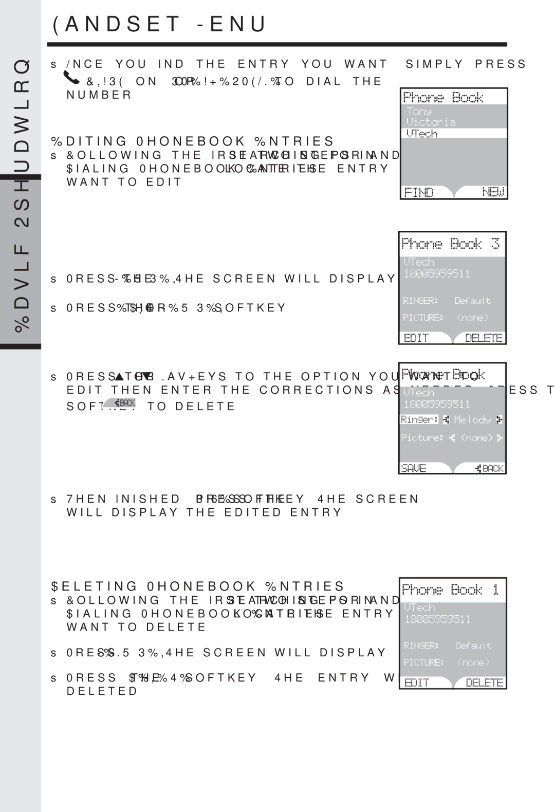 VTech I 5858 user manual Editing Phonebook Entries, Deleting Phonebook Entries 