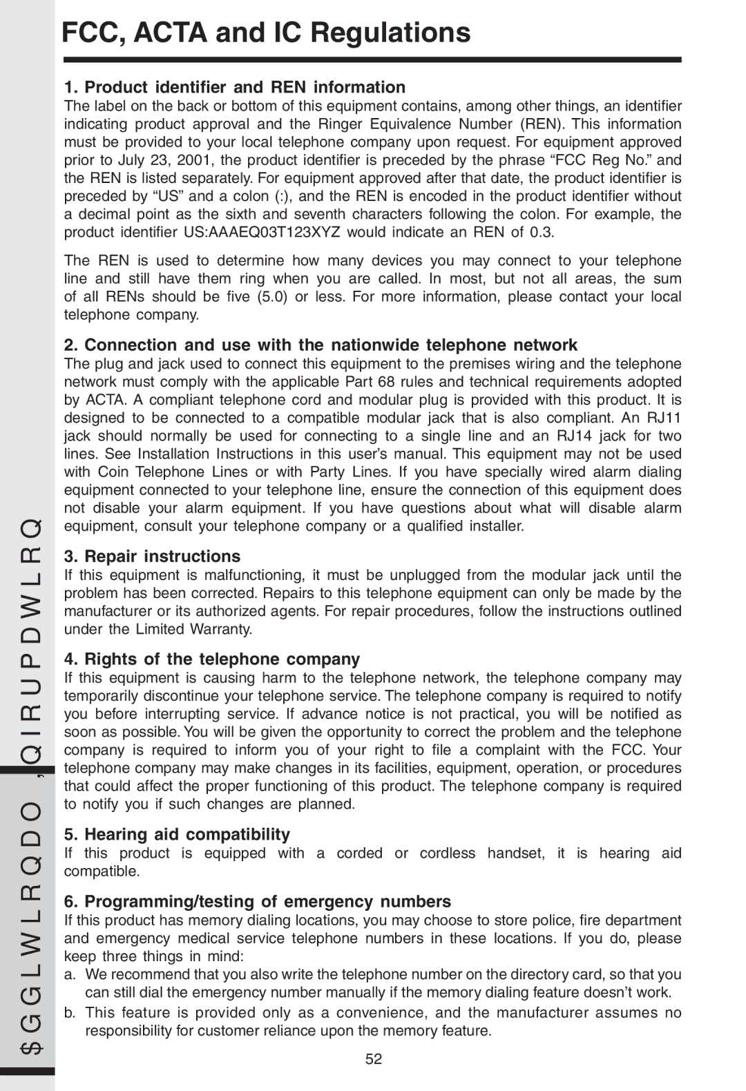 VTech I 5858 user manual Product identifier and REN information, Connection and use with the nationwide telephone network 