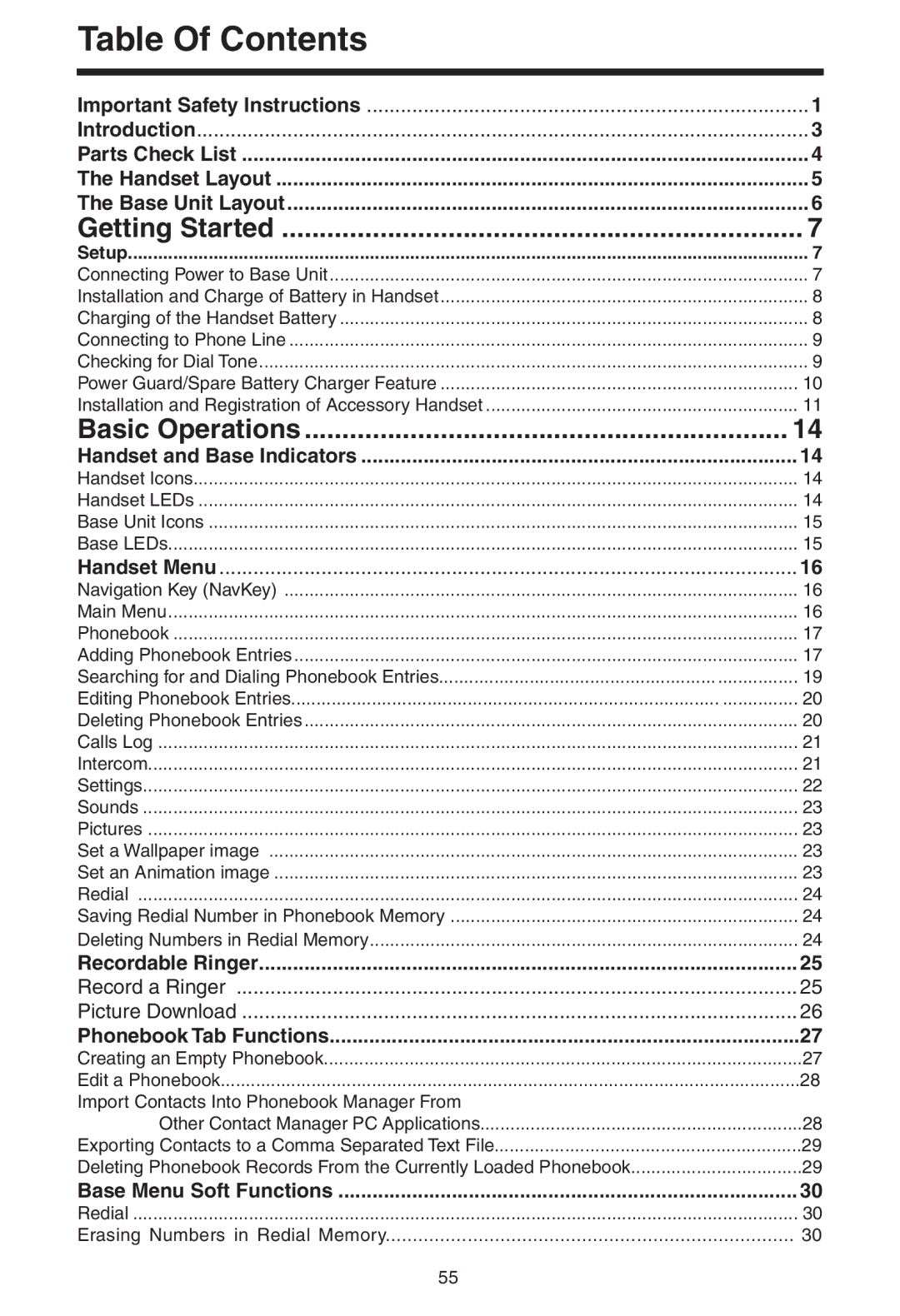 VTech I 5858 user manual Table Of Contents 