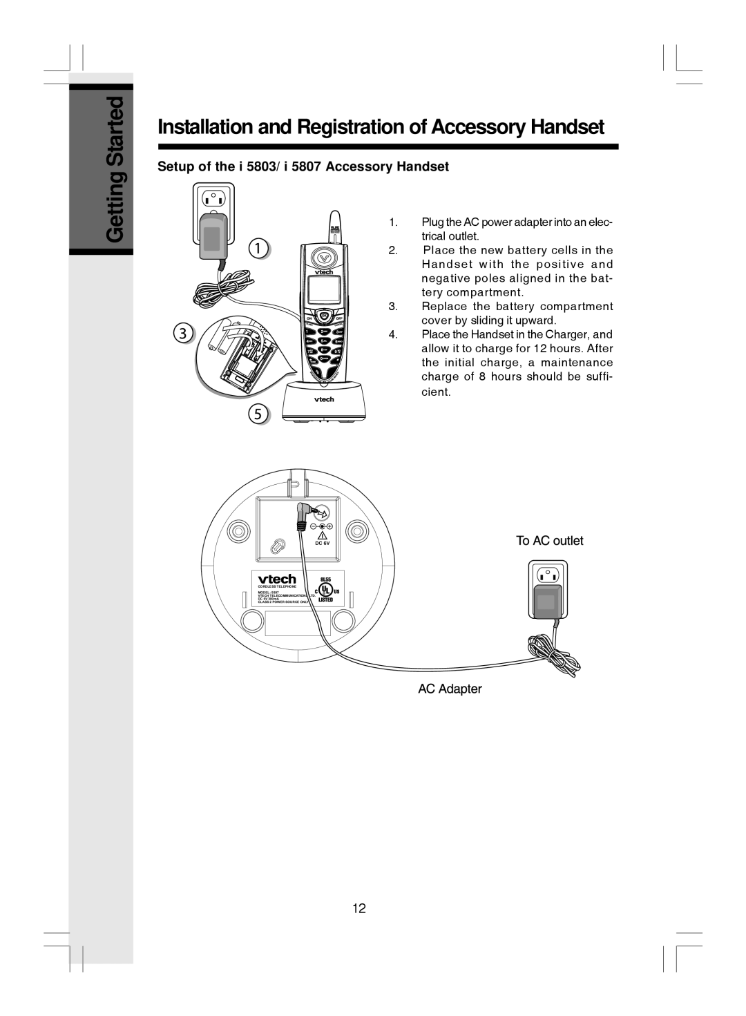 VTech i 5866 Installation and Registration of Accessory Handset, Setup of the i 5803/ i 5807 Accessory Handset 