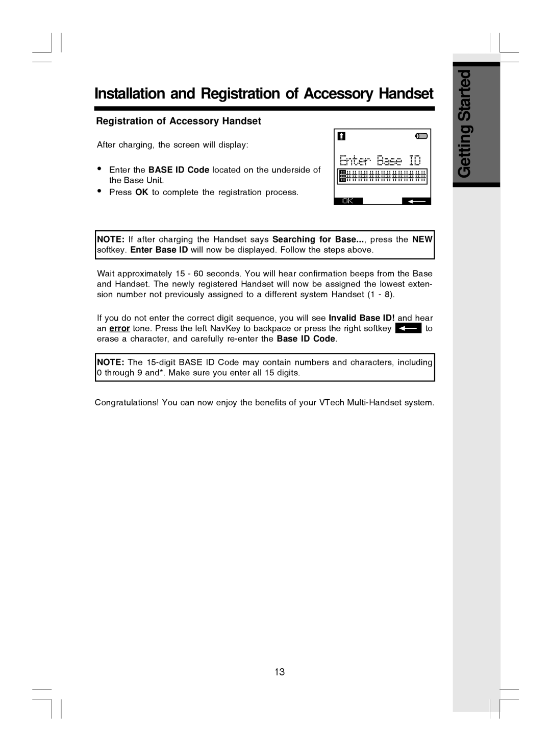 VTech i 5866 important safety instructions Registration of Accessory Handset 