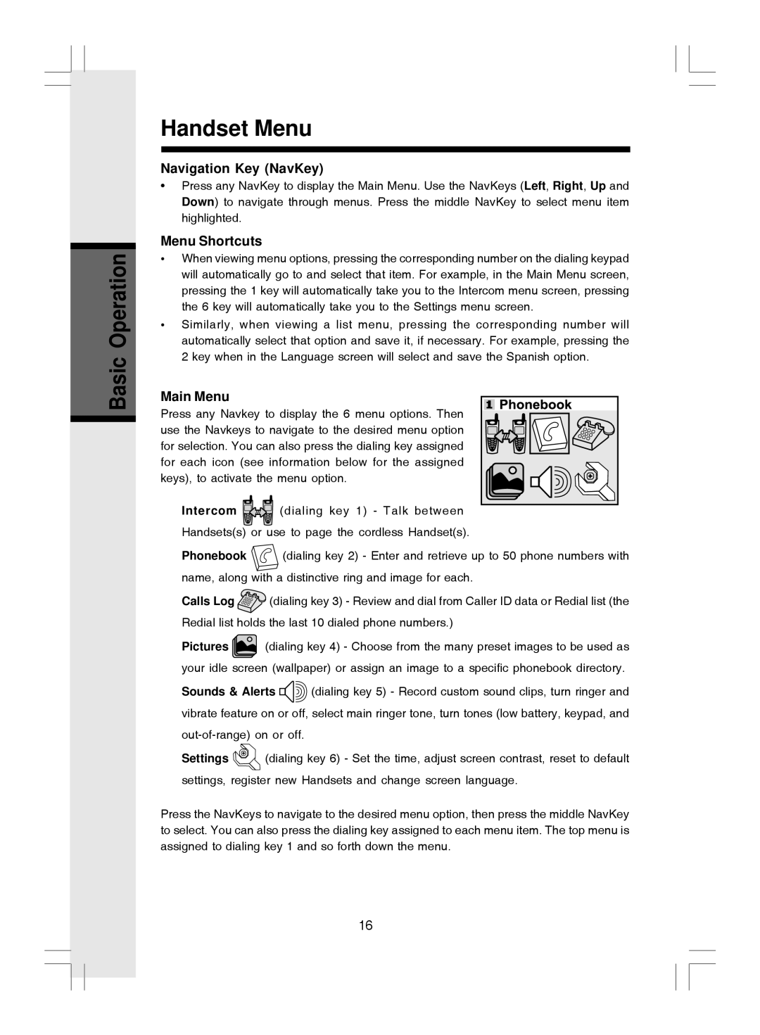 VTech i 5866 important safety instructions Handset Menu, Navigation Key NavKey, Menu Shortcuts, Main Menu 