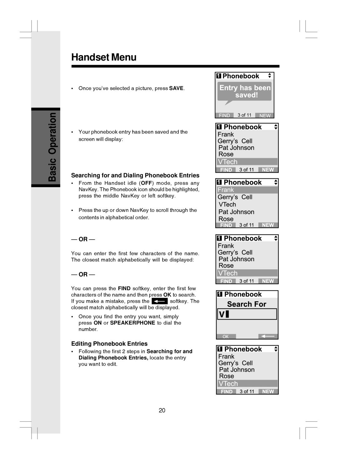 VTech i 5866 important safety instructions Searching for and Dialing Phonebook Entries, Editing Phonebook Entries 