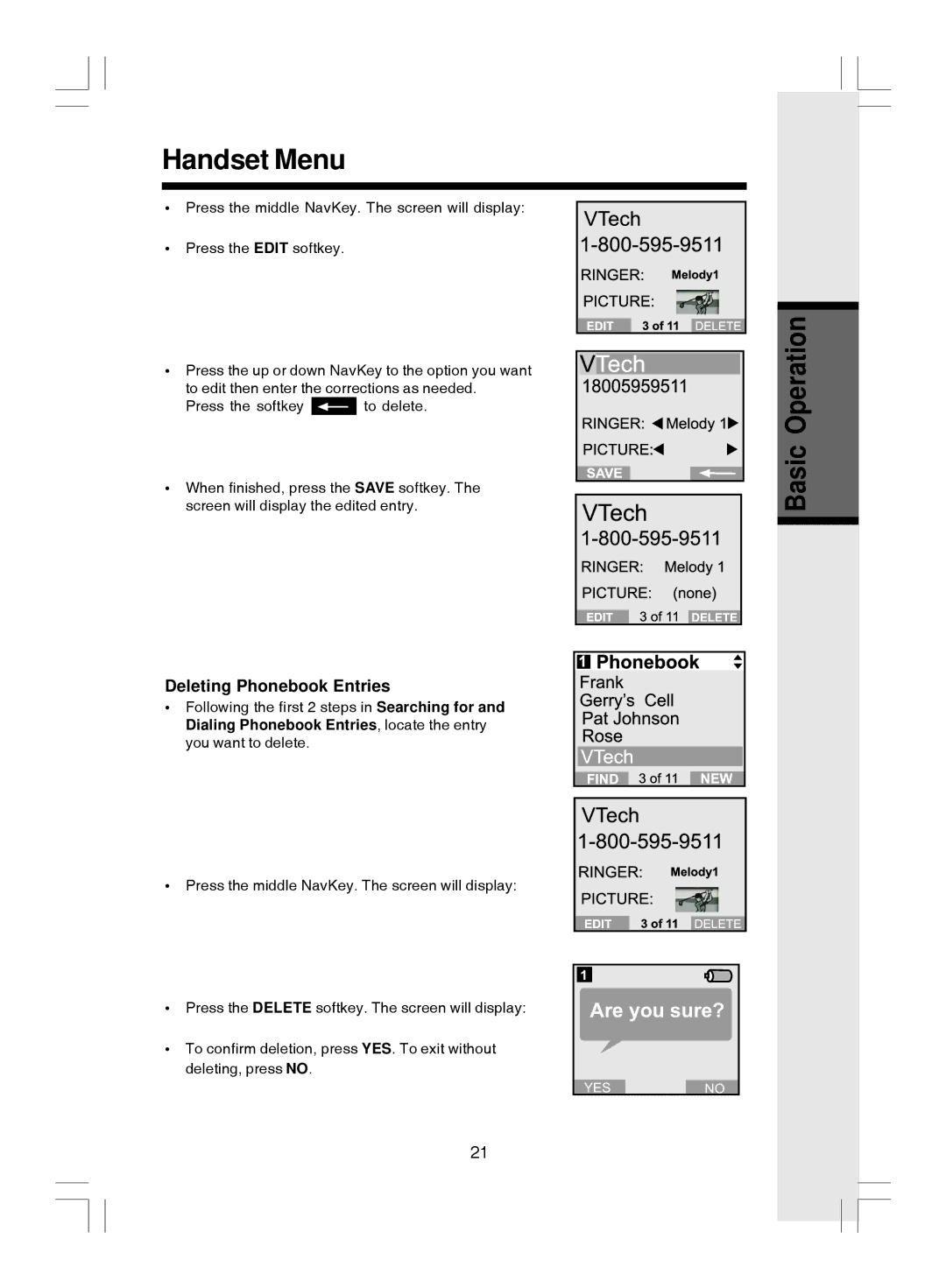 VTech i 5866 important safety instructions Deleting Phonebook Entries 