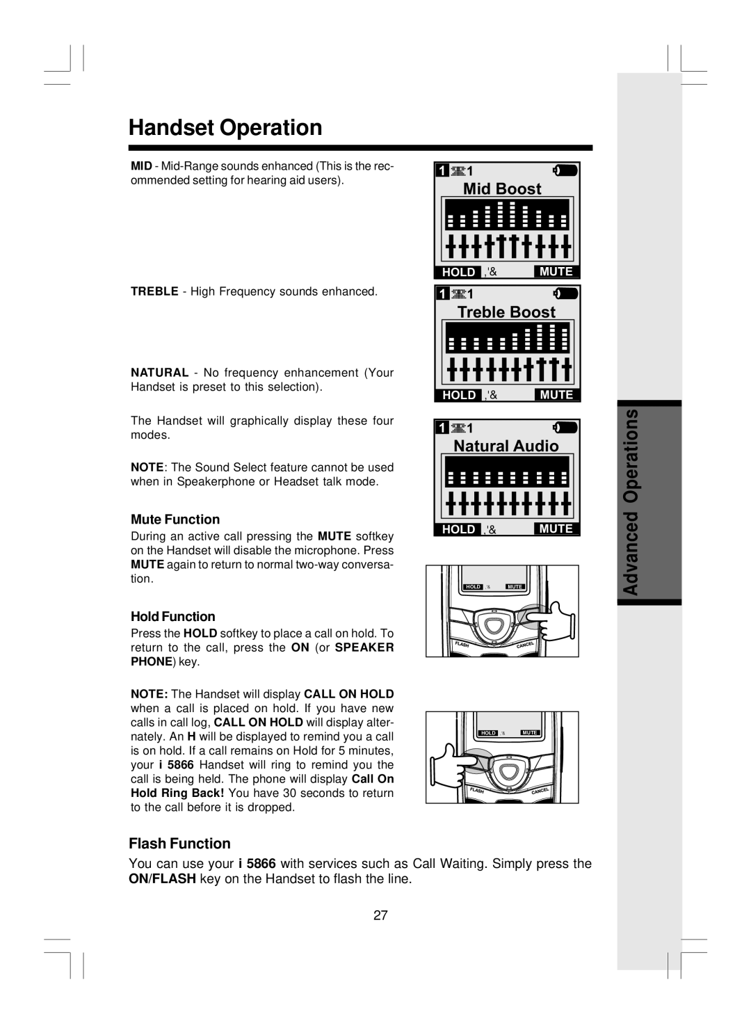 VTech i 5866 important safety instructions Mute Function, Hold Function 