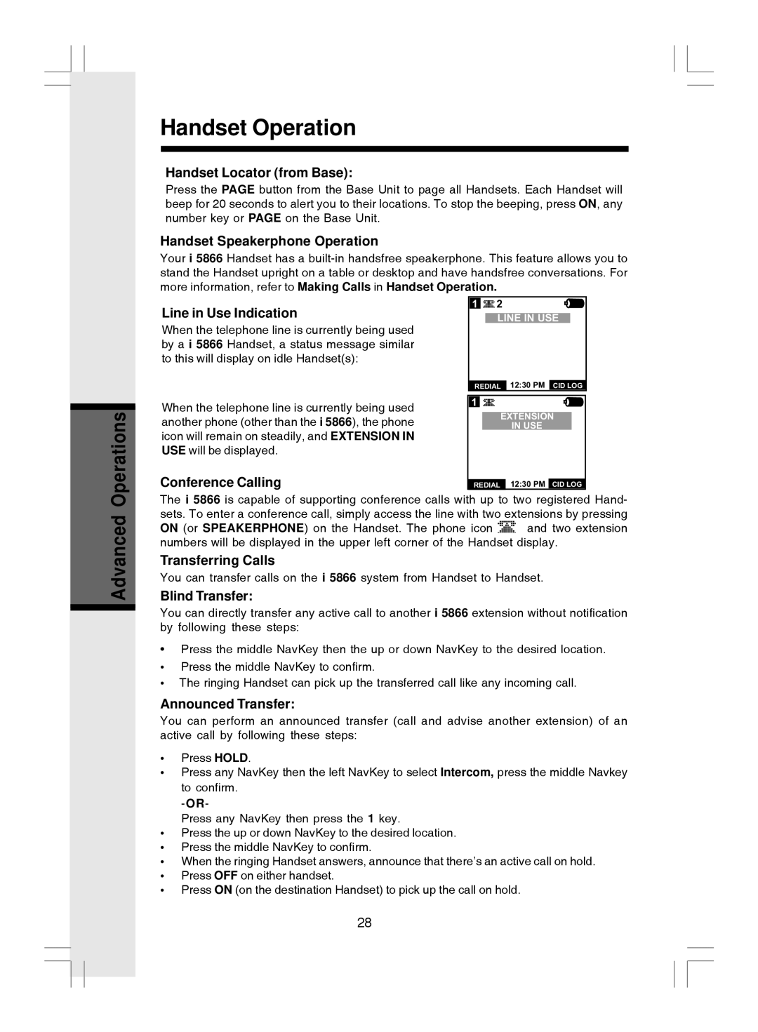 VTech i 5866 Handset Locator from Base, Handset Speakerphone Operation, Line in Use Indication, Conference Calling 