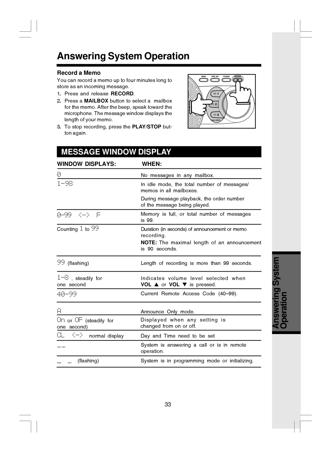 VTech i 5866 important safety instructions Message Window Display, Record a Memo 