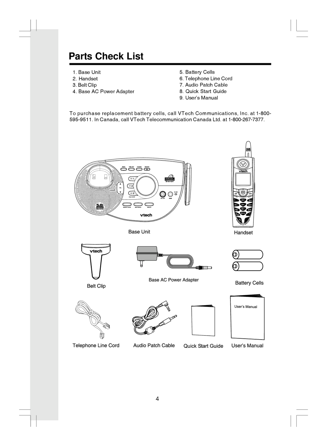 VTech i 5866 important safety instructions Parts Check List 