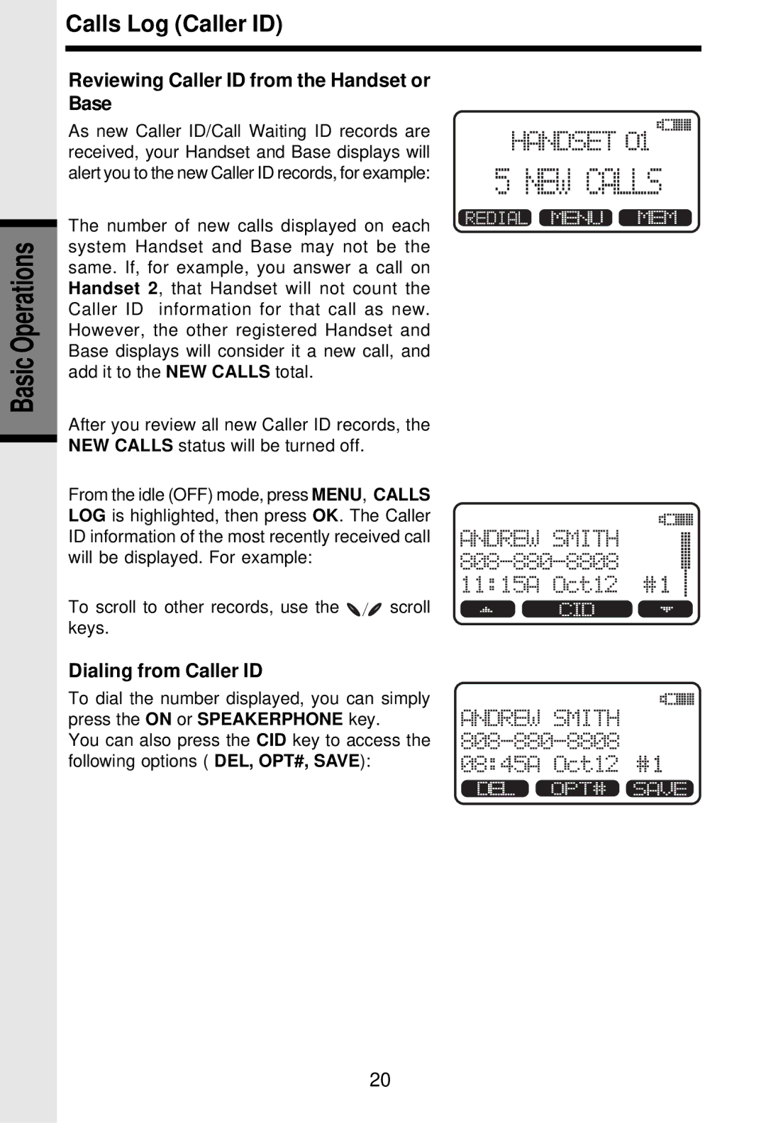 VTech i 5881 important safety instructions Reviewing Caller ID from the Handset or Base, Dialing from Caller ID 