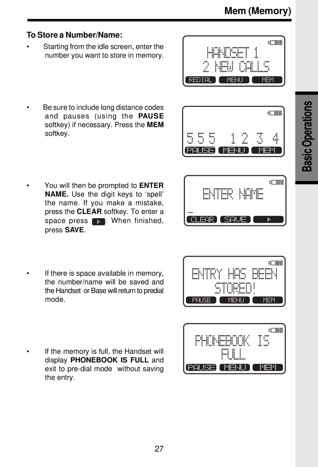 VTech i 5881 important safety instructions To Store a Number/Name 