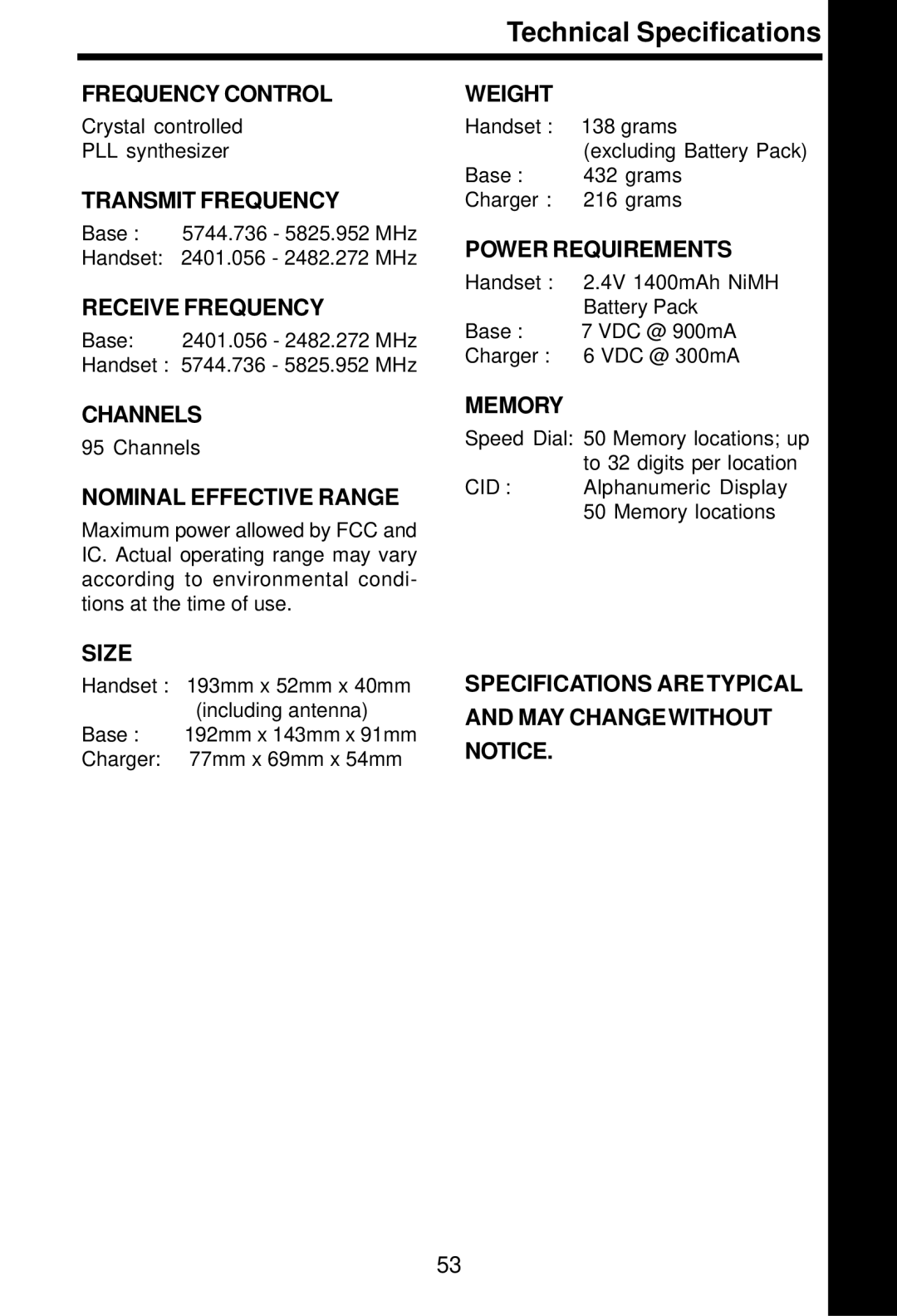 VTech i 5881 important safety instructions Technical Specifications 