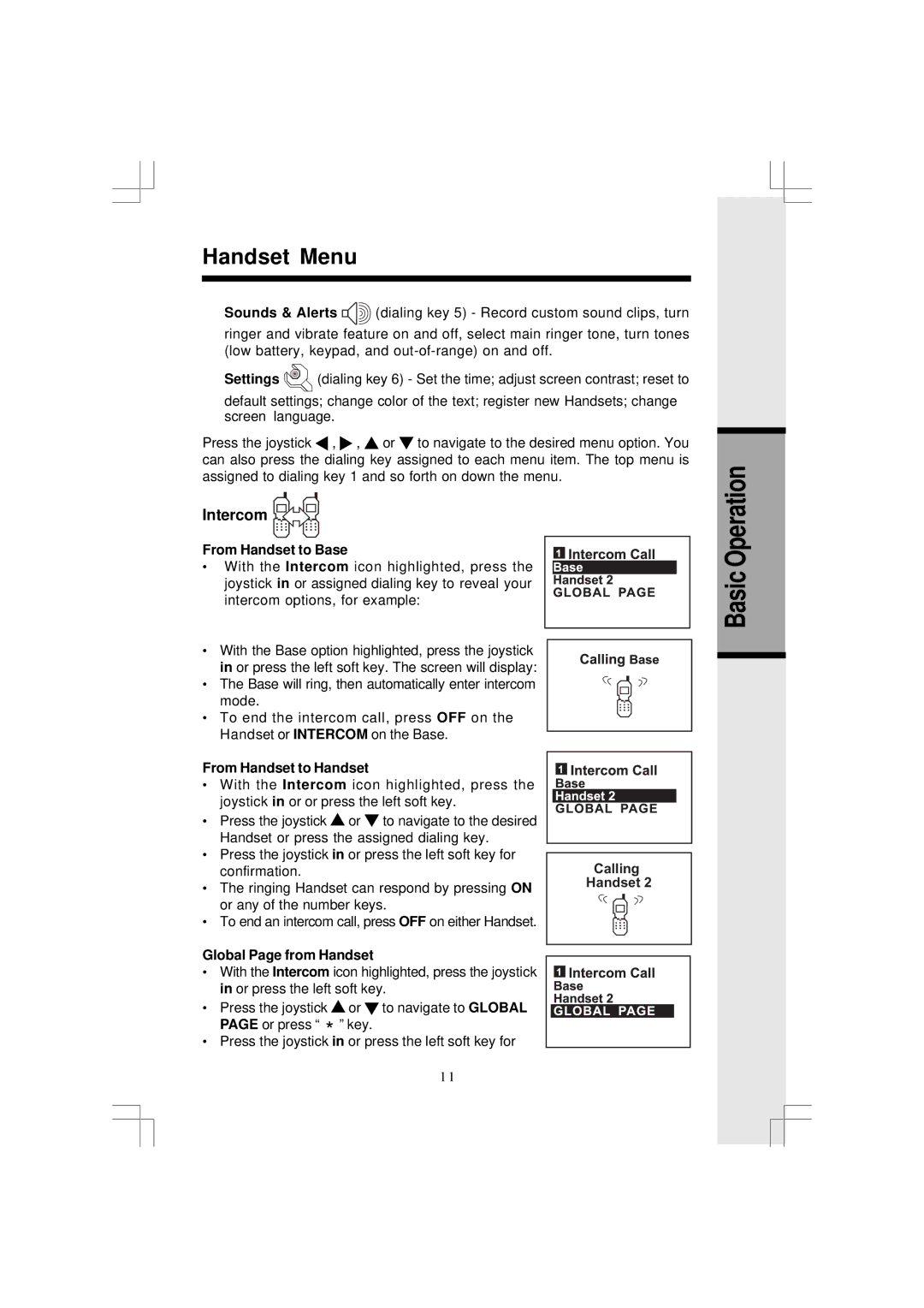 VTech i 5881 user manual Intercom, From Handset to Base, From Handset to Handset, Global Page from Handset 