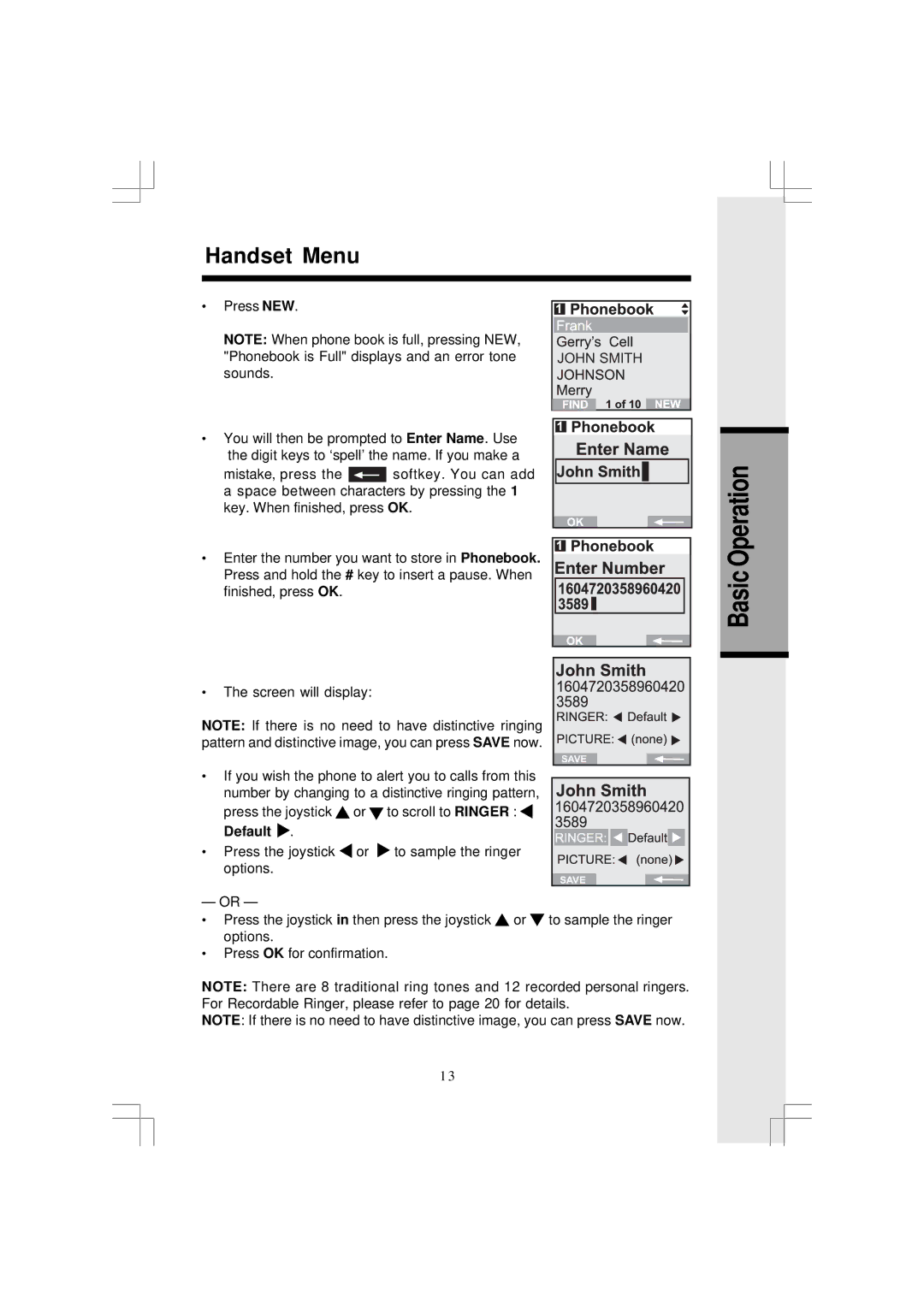 VTech i 5881 user manual Operation, Basic, Default 