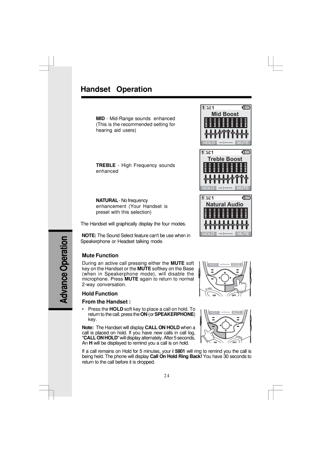 VTech i 5881 user manual Mute Function, Hold Function From the Handset 