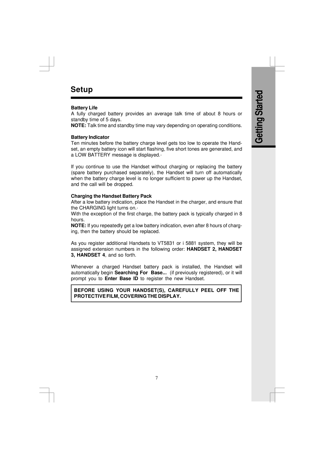 VTech i 5881 user manual Battery Life, Battery Indicator, Charging the Handset Battery Pack 