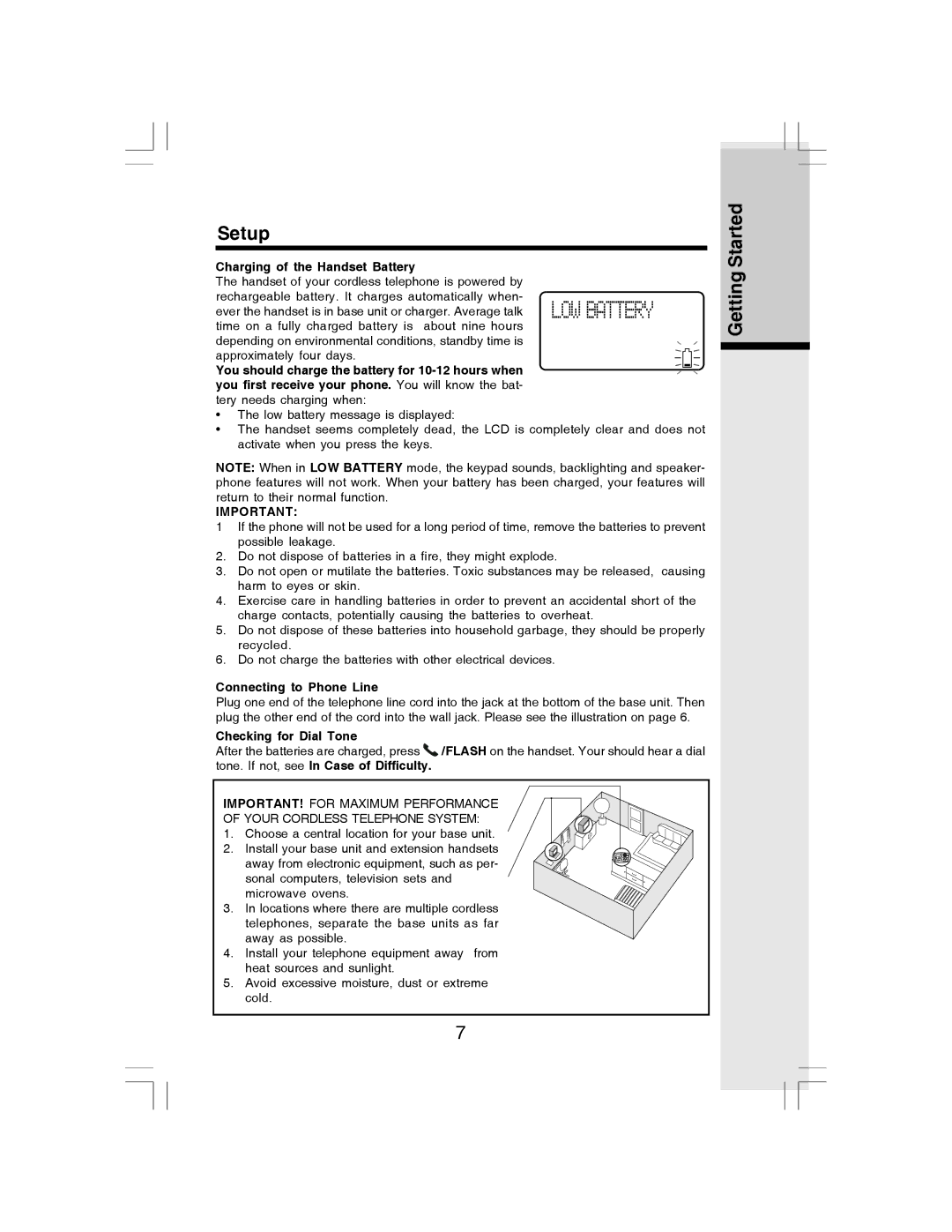 VTech i 6773 manual Getting Started, Charging of the Handset Battery 