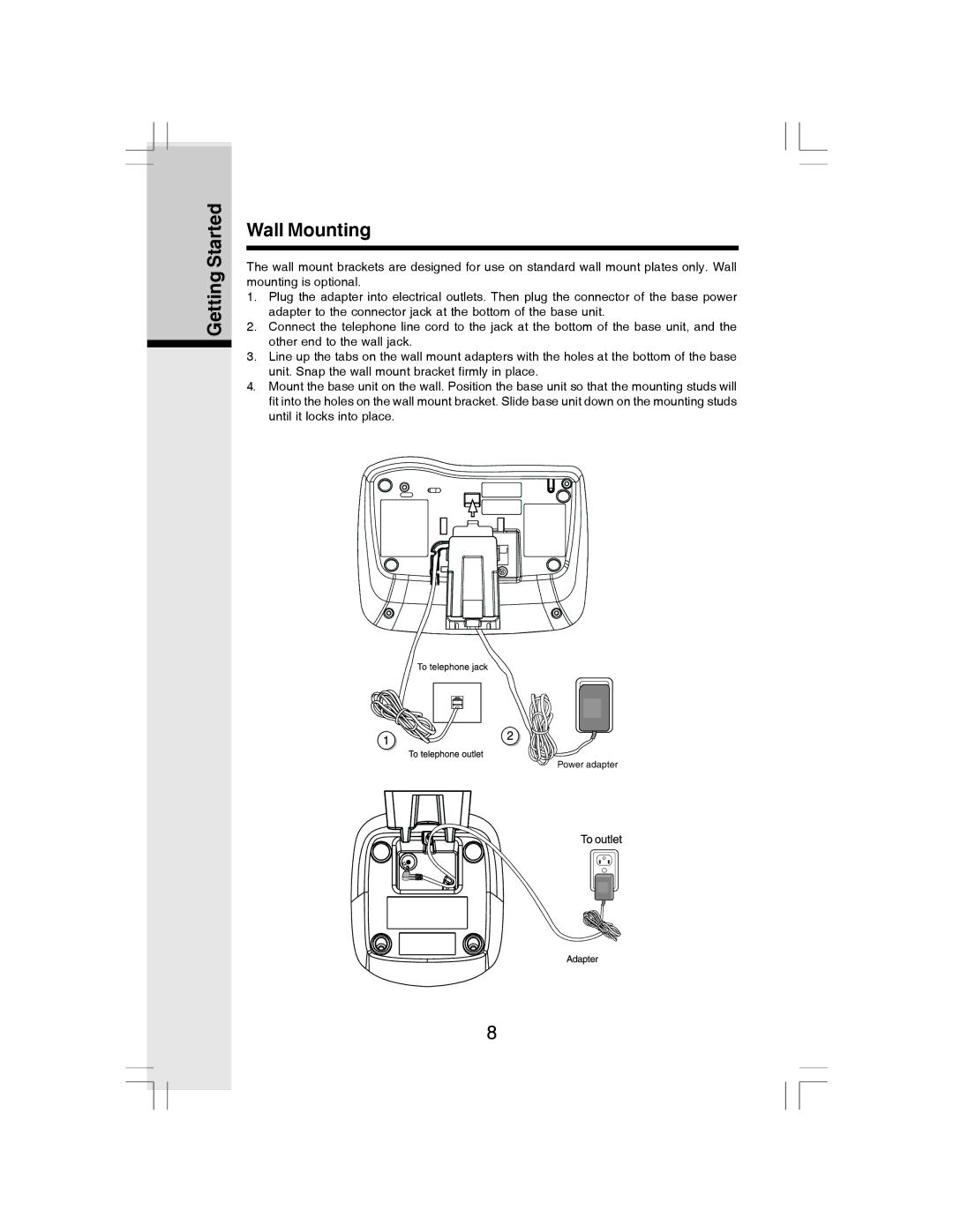 VTech i 6773 manual Getting Started Wall Mounting 