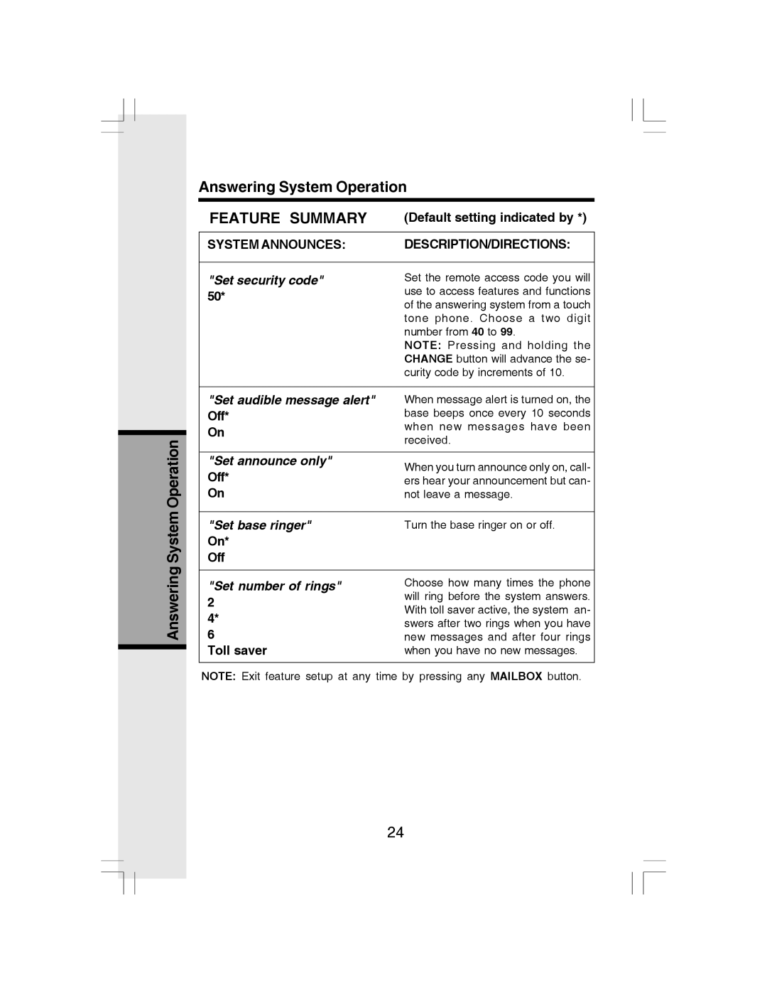 VTech i 6773 manual System Operation, Default setting indicated by, Toll saver 