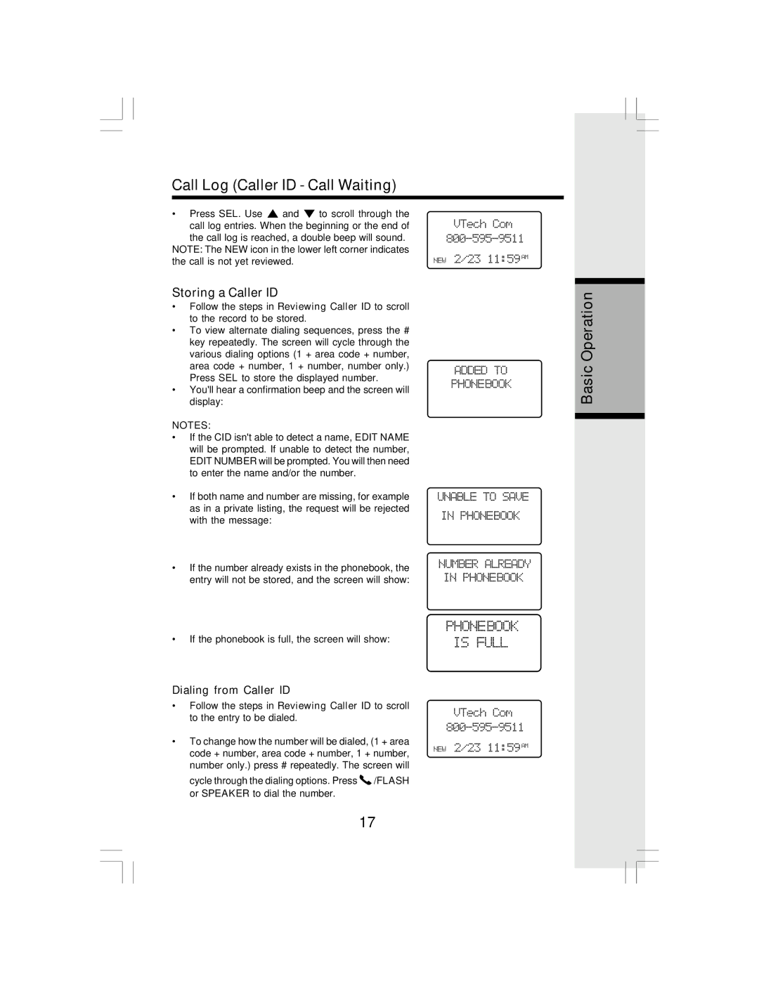 VTech I 6783 important safety instructions Storing a Caller ID, Dialing from Caller ID 