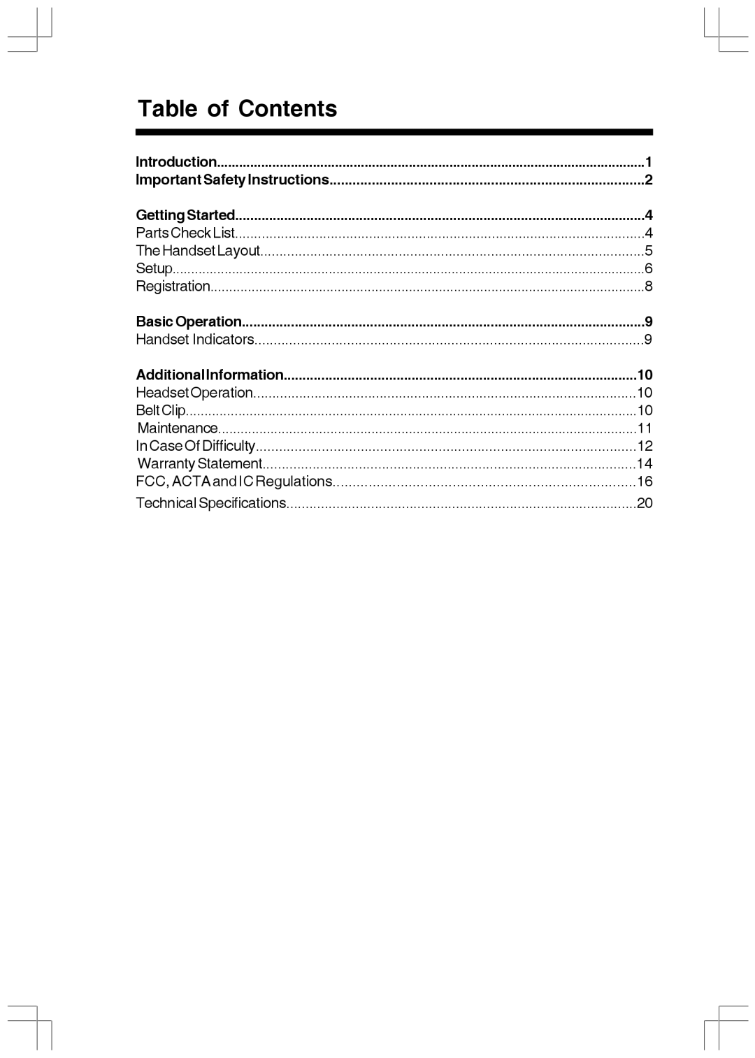 VTech I5808 manual Table of Contents 