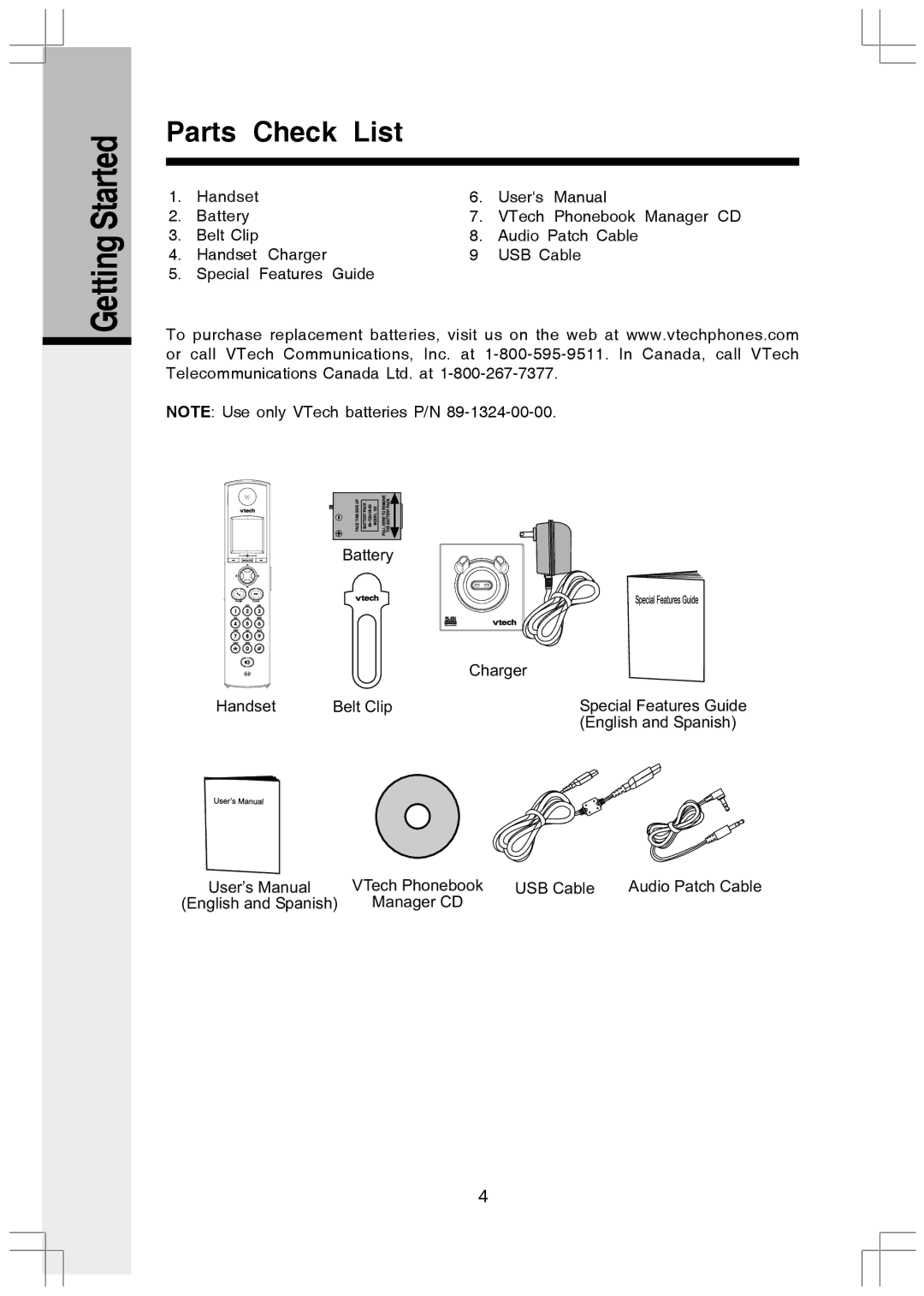 VTech I5808 manual Getting Started Parts Check List 