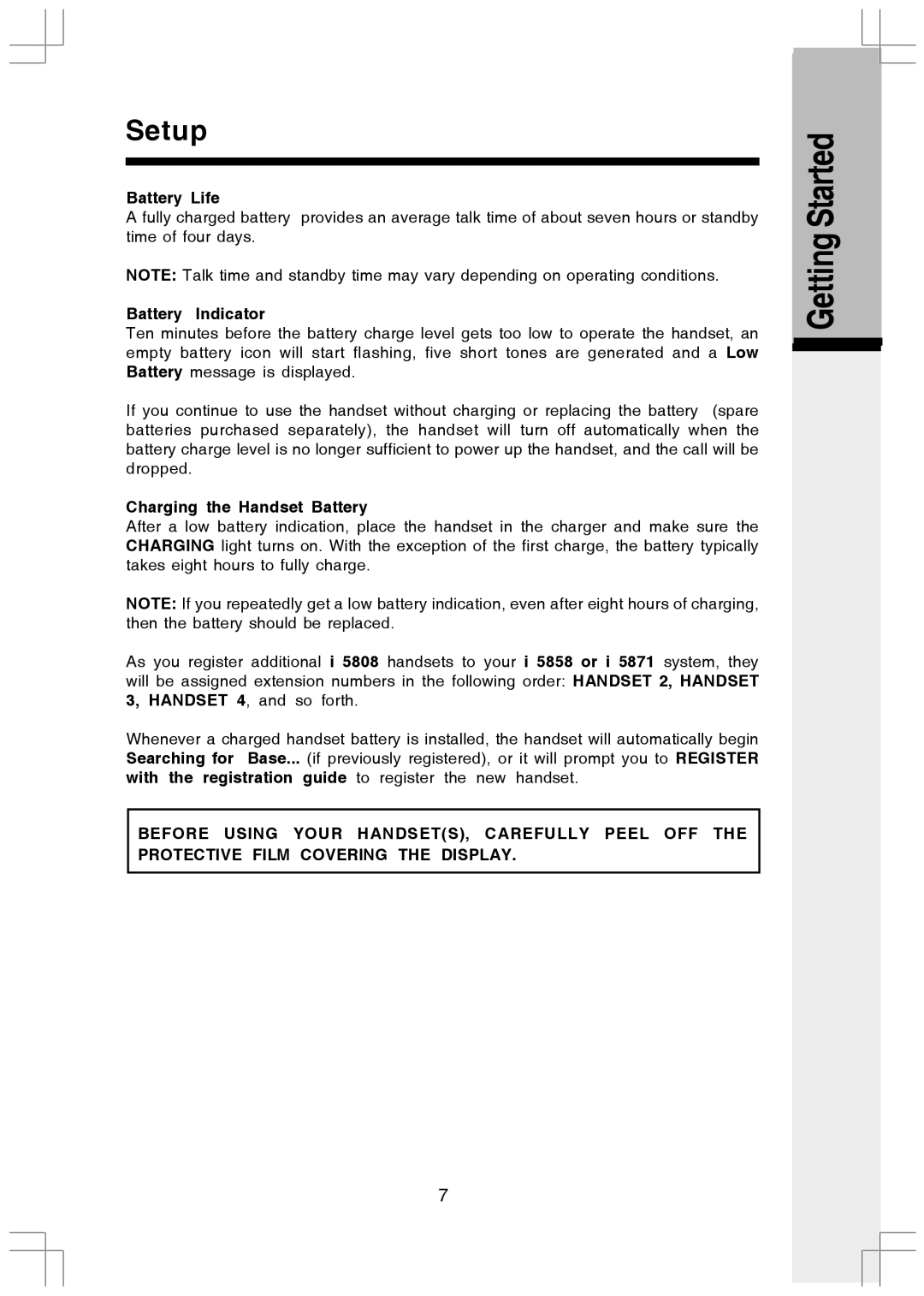 VTech I5808 manual GettingStarted, Battery Life 