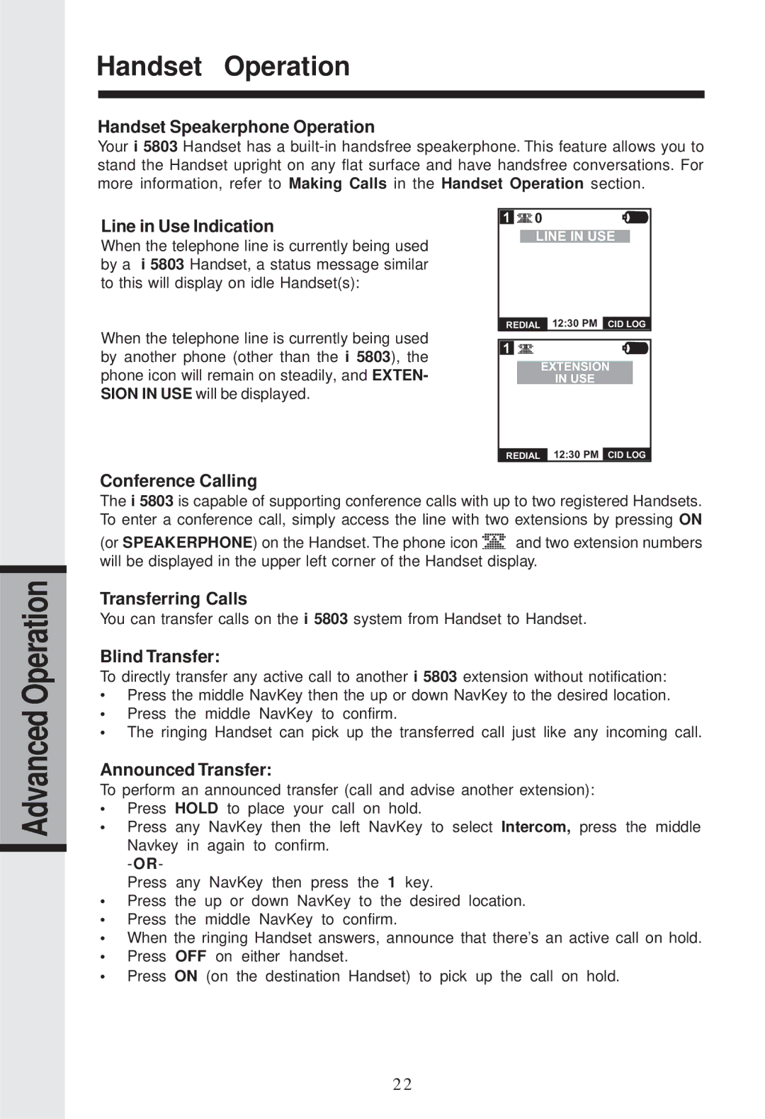 VTech I5857, I5866, I 5867 user manual Advanced Operation Handset Operation 