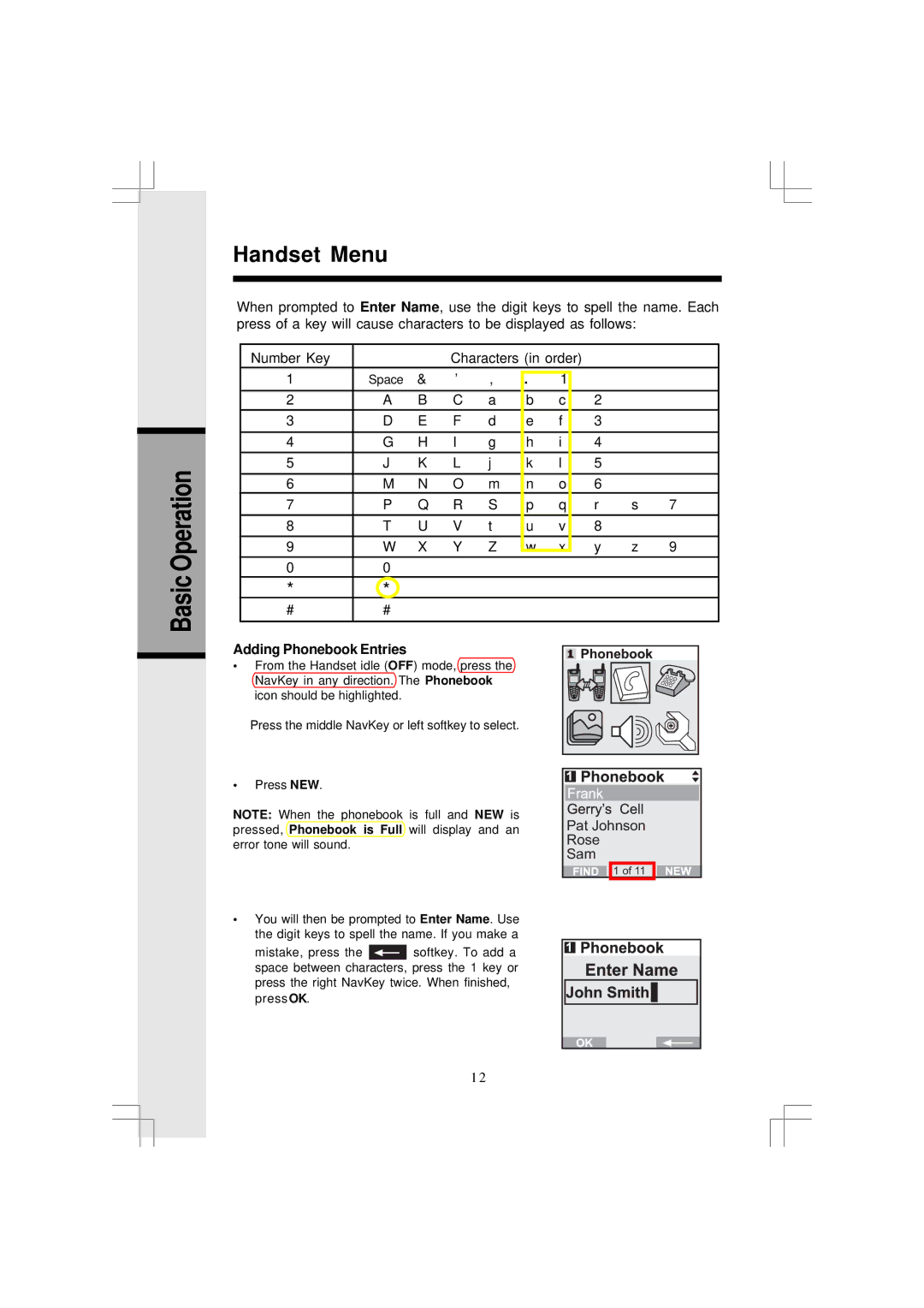 VTech I5866, I5867 user manual Basic Adding Phonebook Entries 