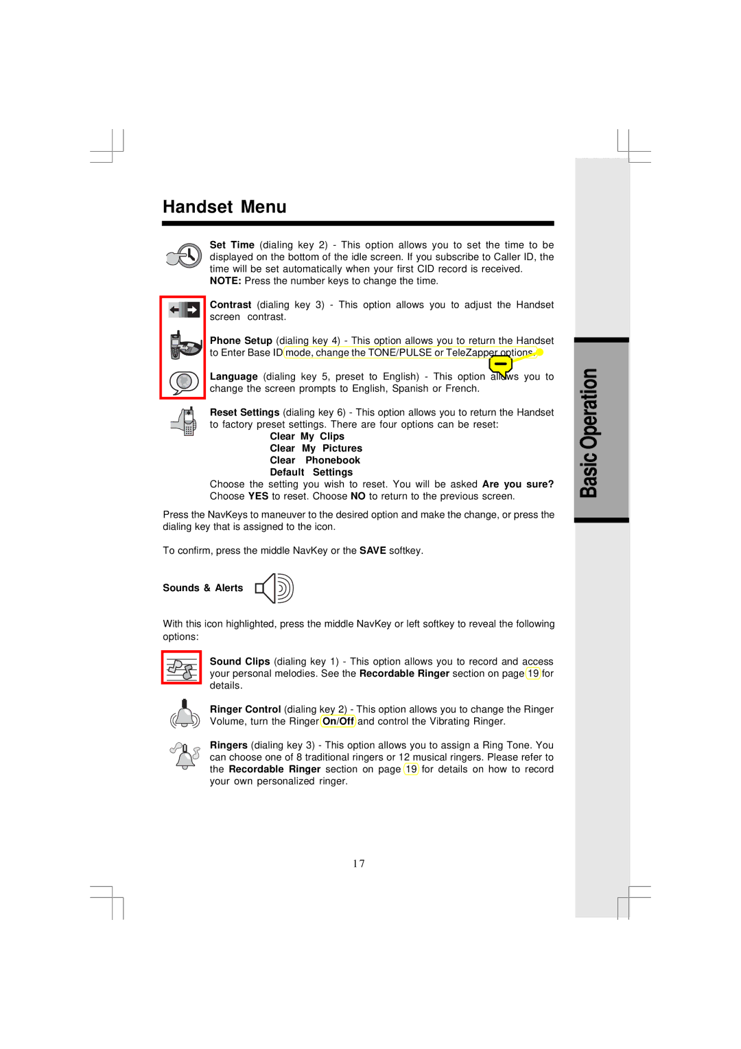 VTech I5867, I5866 user manual Basic Operation, Sounds & Alerts 