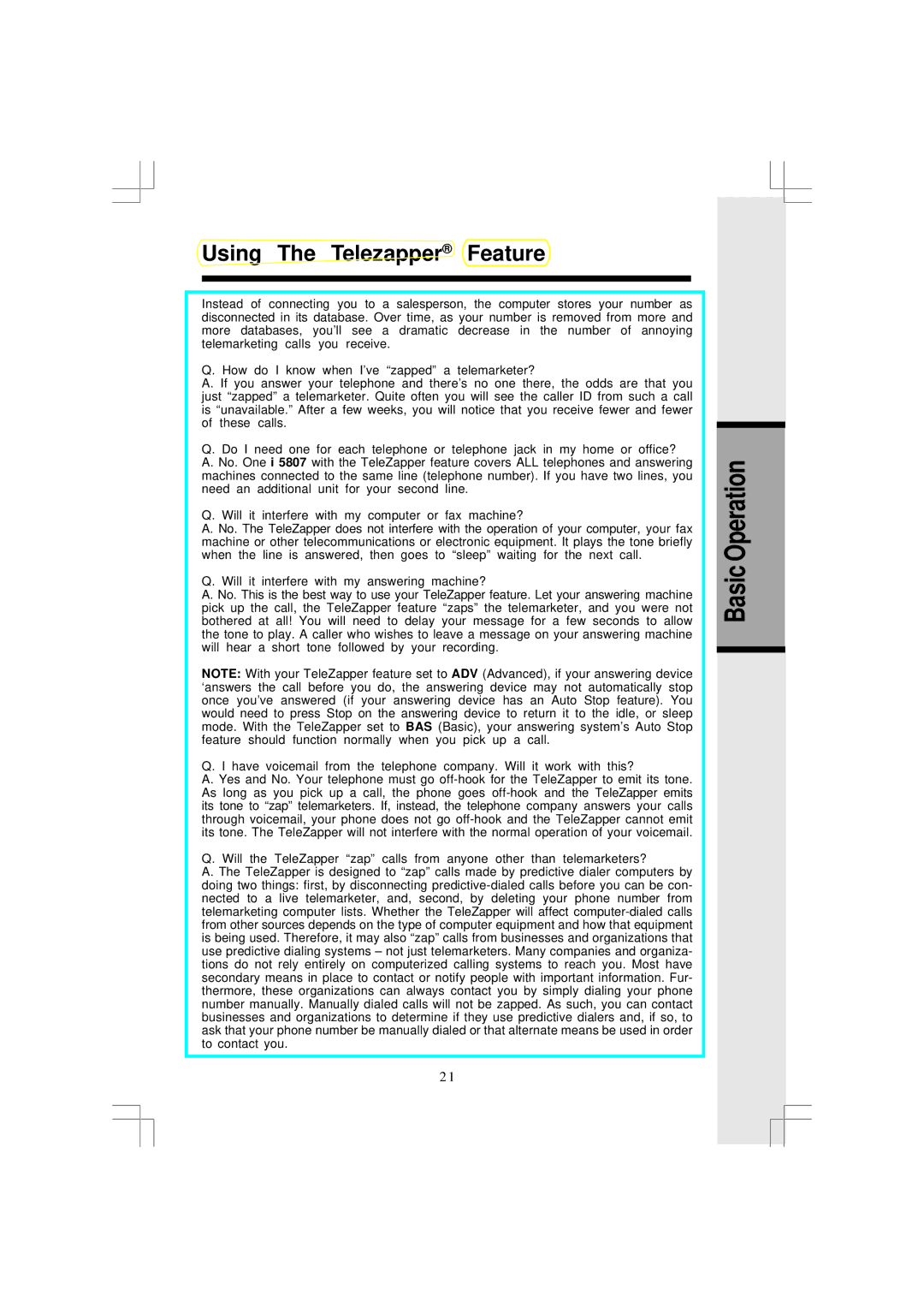 VTech I5867, I5866 user manual Using The Telezapper Feature 