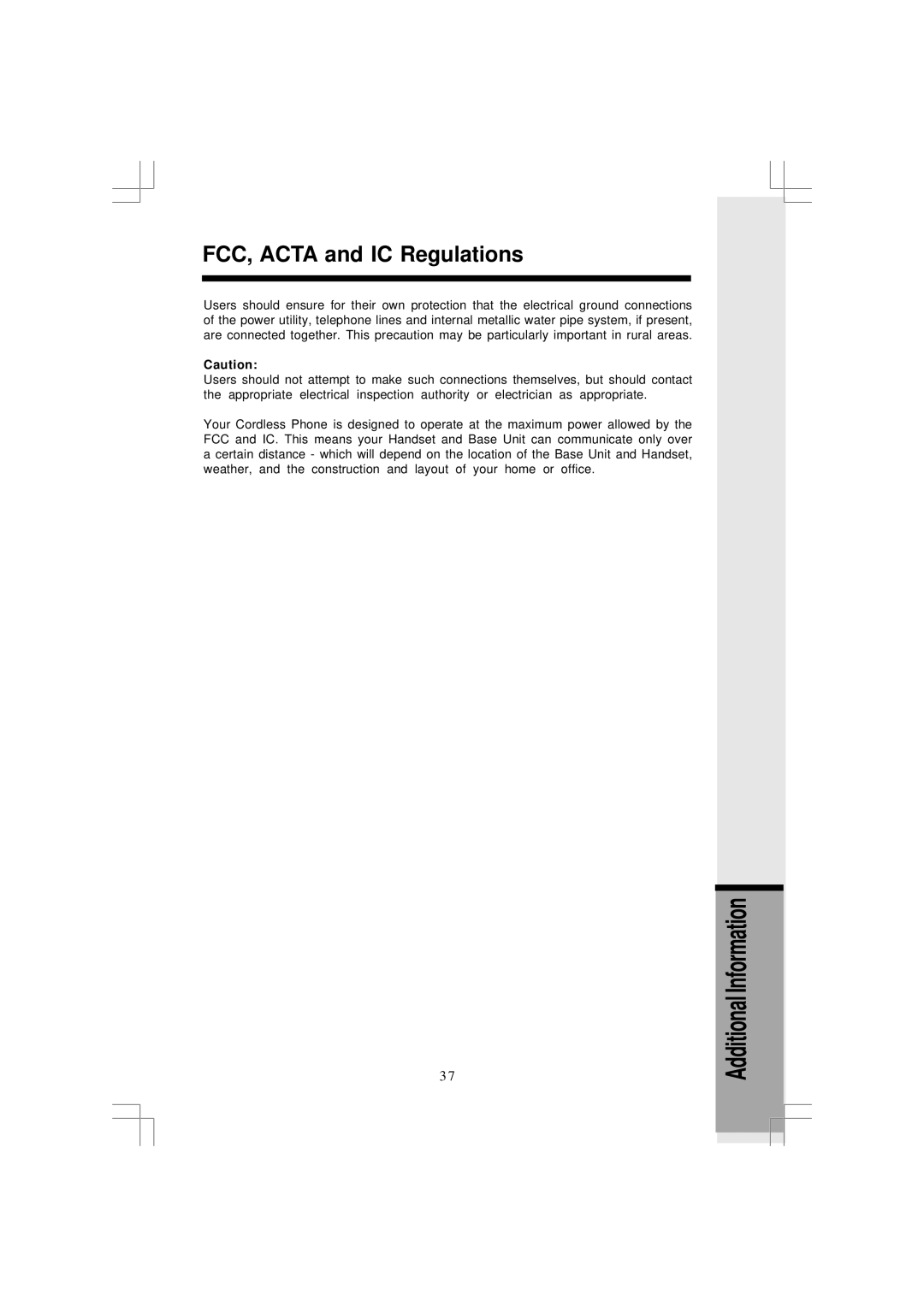 VTech I5867, I5866 user manual FCC, Acta and IC Regulations 