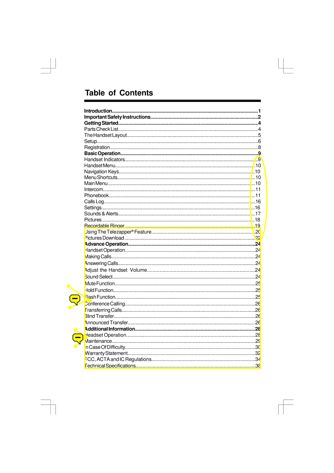 VTech I5866, I5867 user manual Table of Contents 