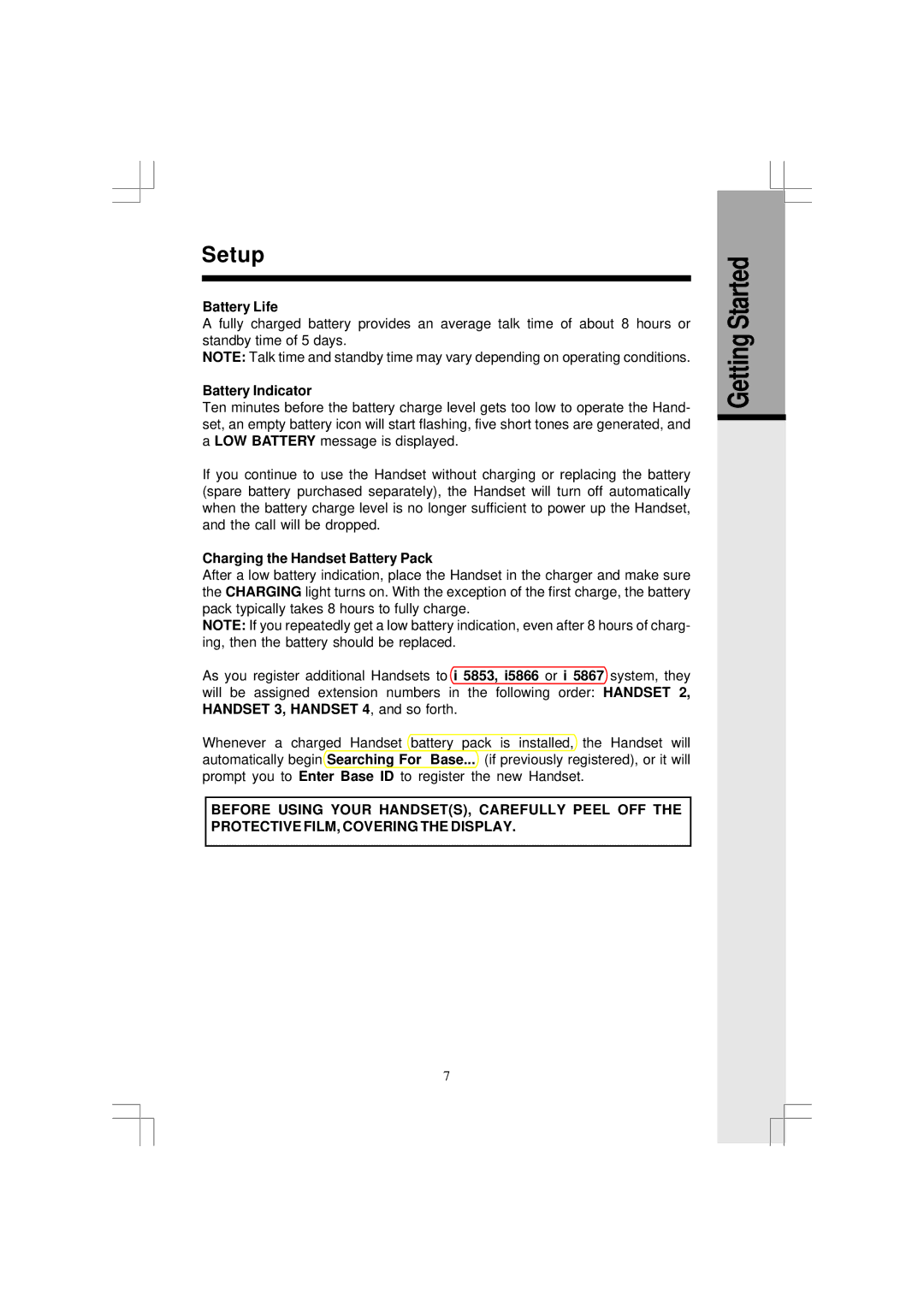 VTech I5867, I5866 user manual Battery Life, Battery Indicator, Charging the Handset Battery Pack 