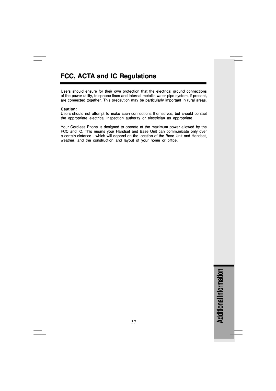 VTech I5867, I5866 user manual FCC, ACTA and IC Regulations, Additional Information 