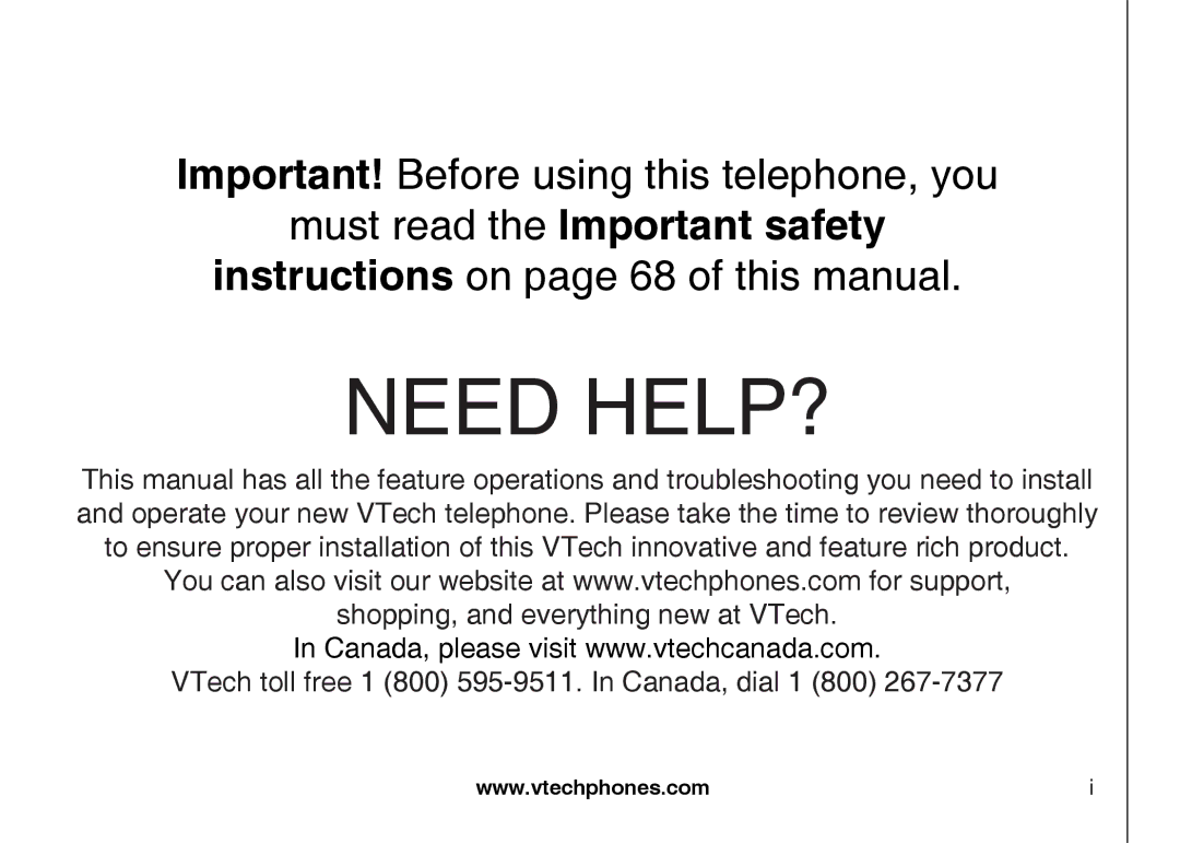 VTech 5873, i5871 important safety instructions Need HELP? 