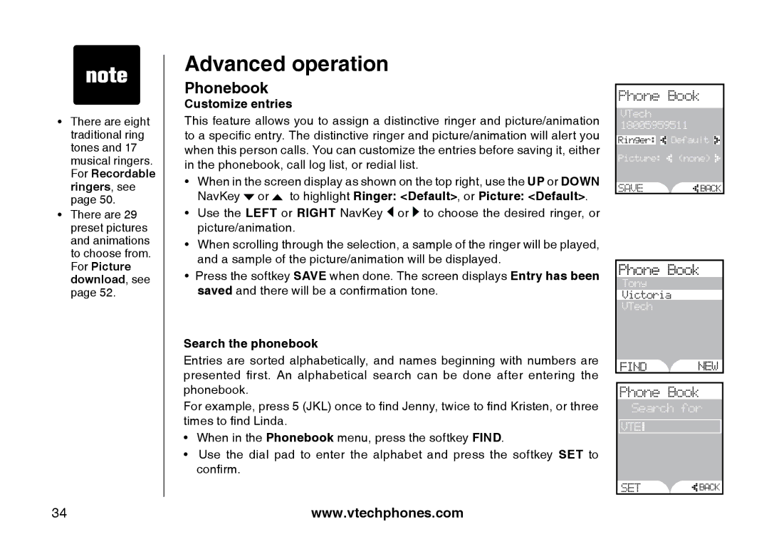 VTech i5871, 5873 important safety instructions Customize entries, Search the phonebook 