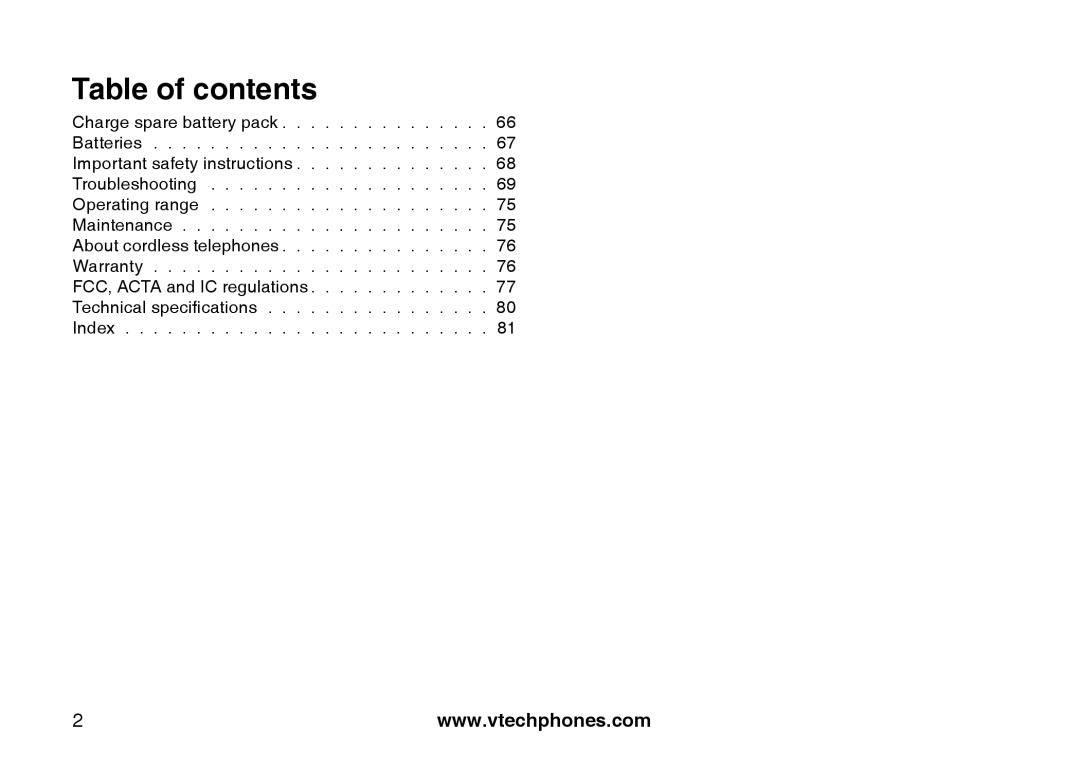 VTech i5871, 5873 important safety instructions Table of contents 