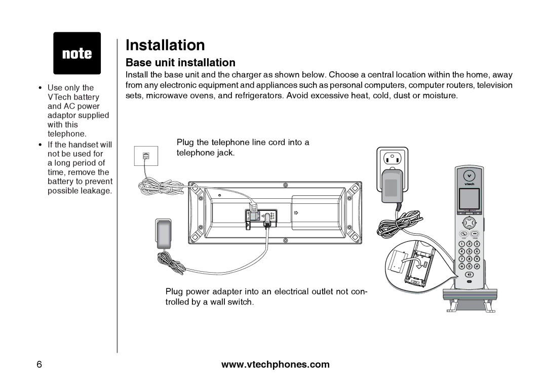 VTech i5871, 5873 important safety instructions Base unit installation 