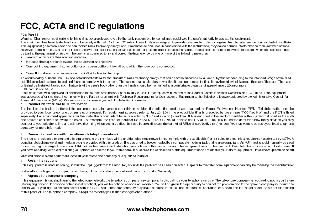 VTech i5871, 5873 important safety instructions FCC Part 