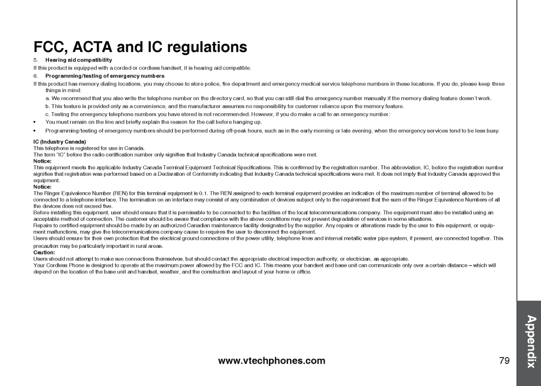 VTech 5873, i5871 important safety instructions Hearing aid compatibility 