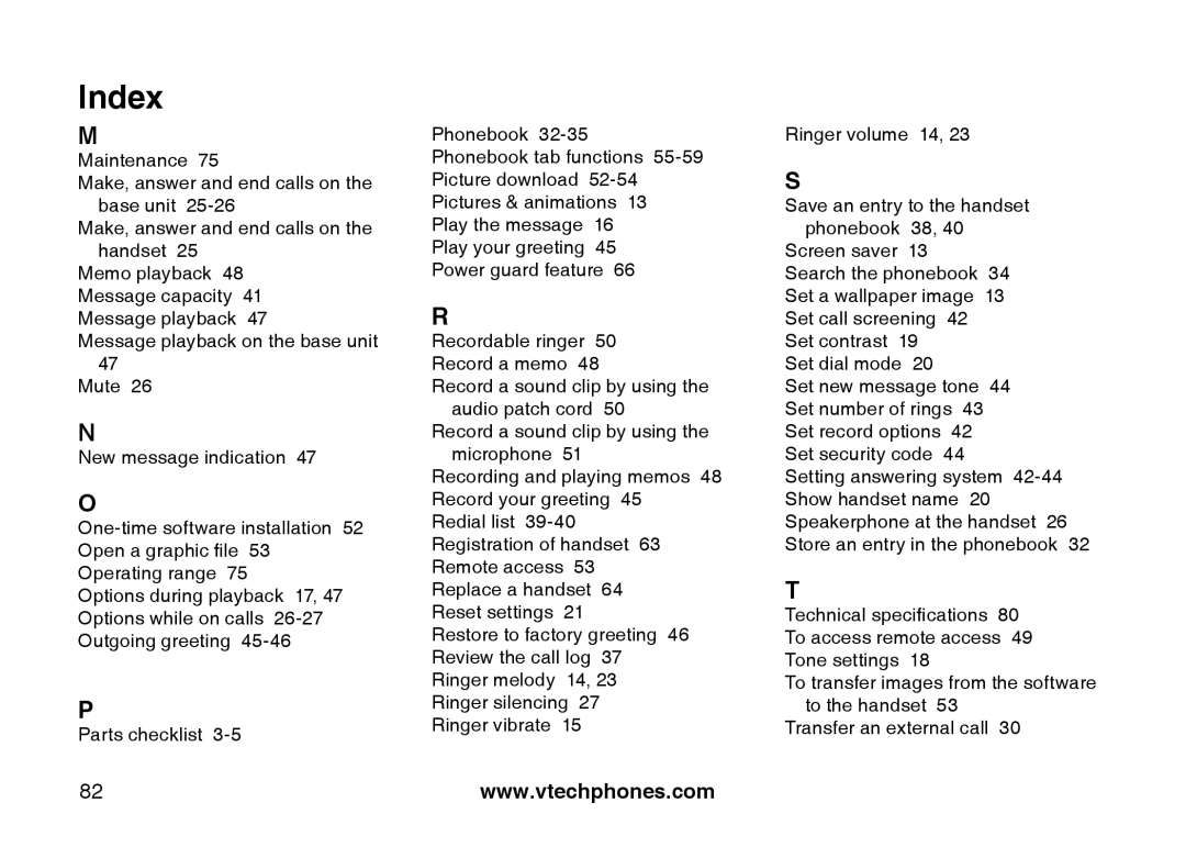 VTech i5871, 5873 important safety instructions Index 