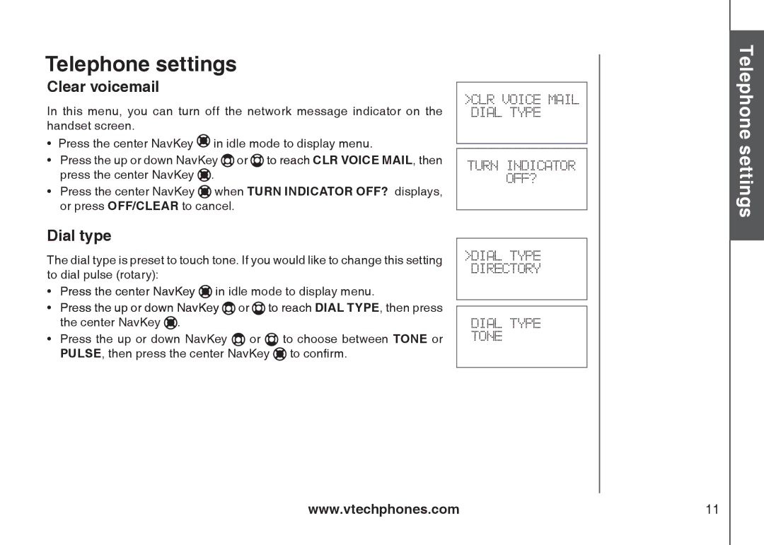 VTech I6717 important safety instructions Clear voicemail, Dial type 