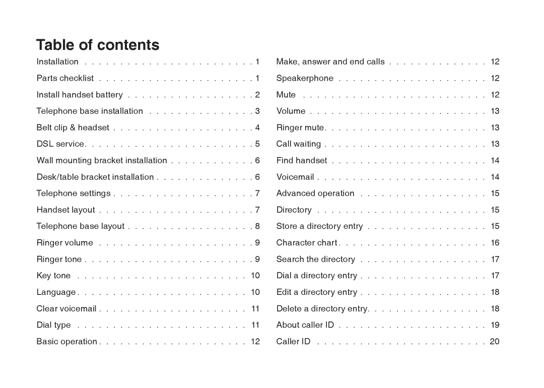 VTech I6717 important safety instructions Table of contents 