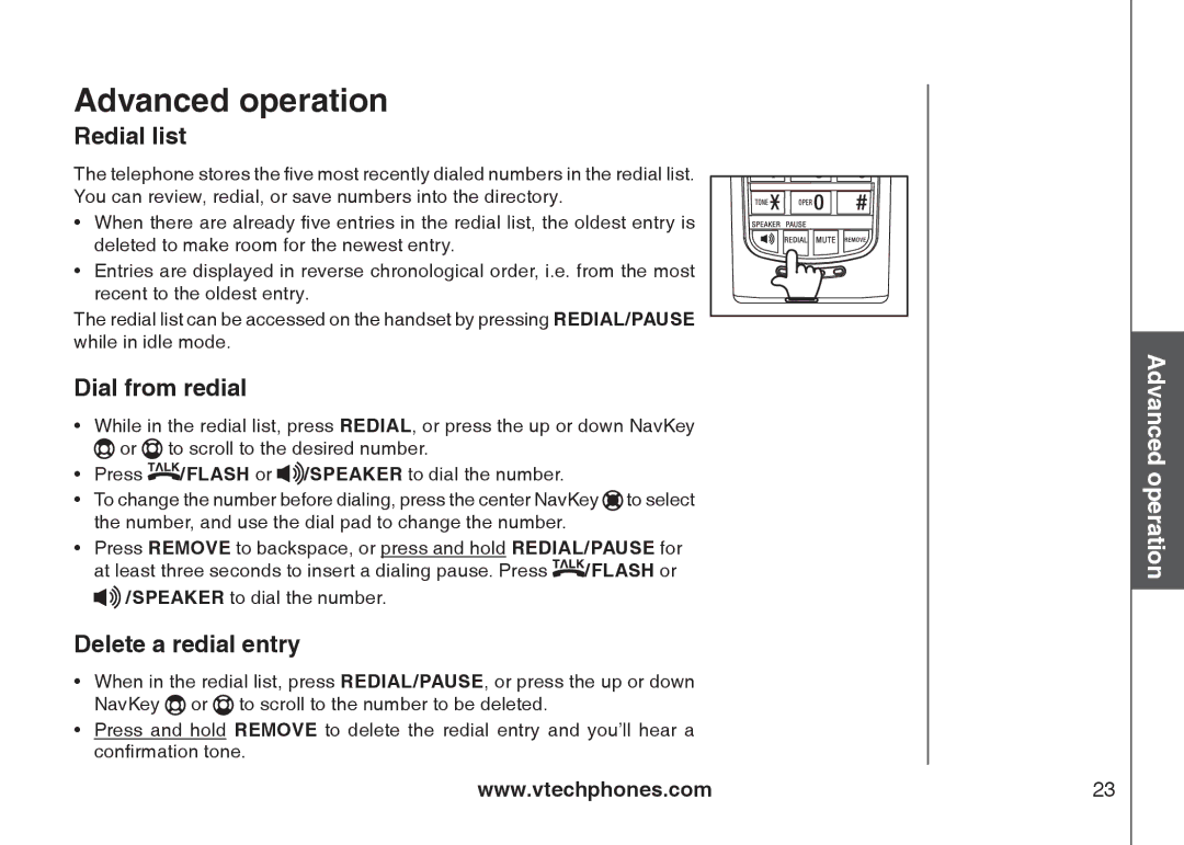 VTech I6717 important safety instructions Redial list, Dial from redial, Delete a redial entry 