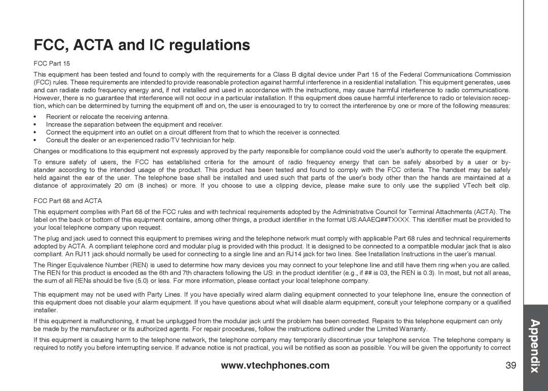 VTech I6717 important safety instructions FCC, Acta and IC regulations 