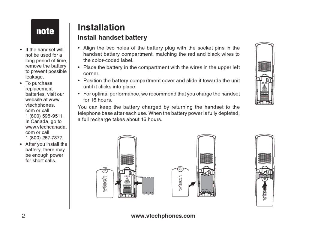 VTech I6717 important safety instructions Install handset battery 