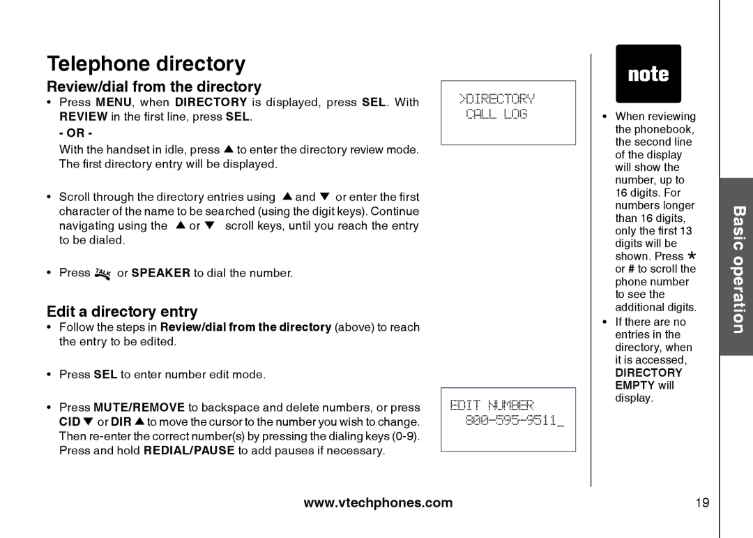 VTech I6725 manual Review/dial from the directory, Edit a directory entry 