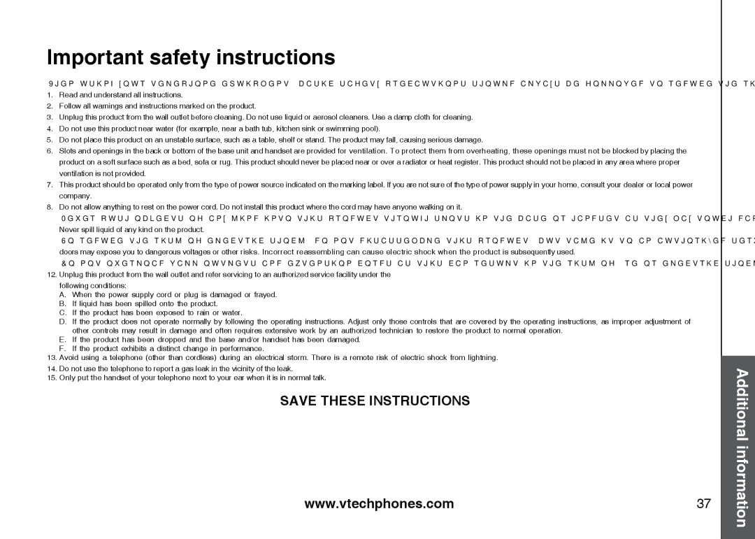 VTech I6725 manual Important safety instructions 