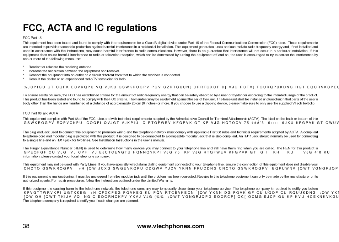 VTech I6725 manual FCC, Acta and IC regulations, FCC Part 68 and Acta 